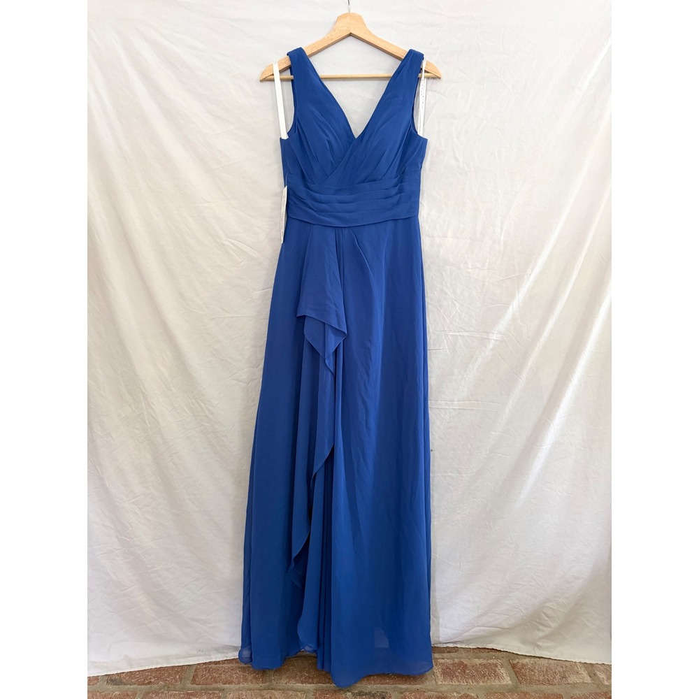 Azazie Julianna Gown Women Royal Blue Chiffon V-Neck Pleated Maxi Dress A4 - Picture 2 of 10